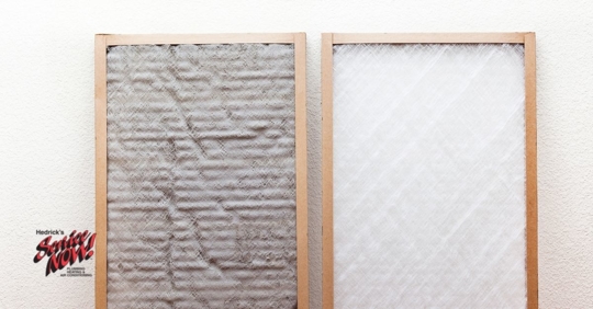 A dirty air filter compared to a clean air filter.